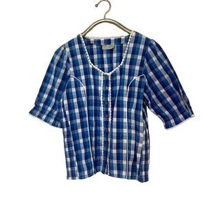 Lekra Country Life Square Dance Blue Gingham Blouse Shirt 40 L